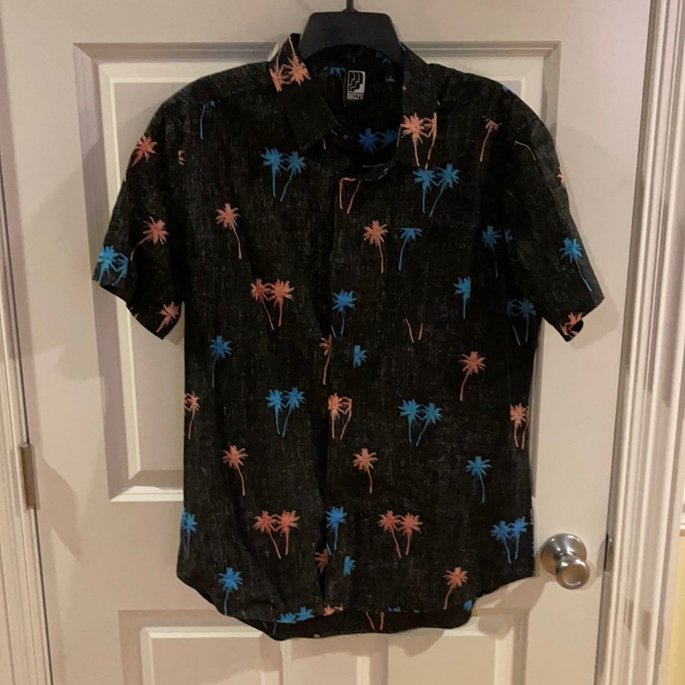Men’s large button-down Hawaiian shirt black and gray